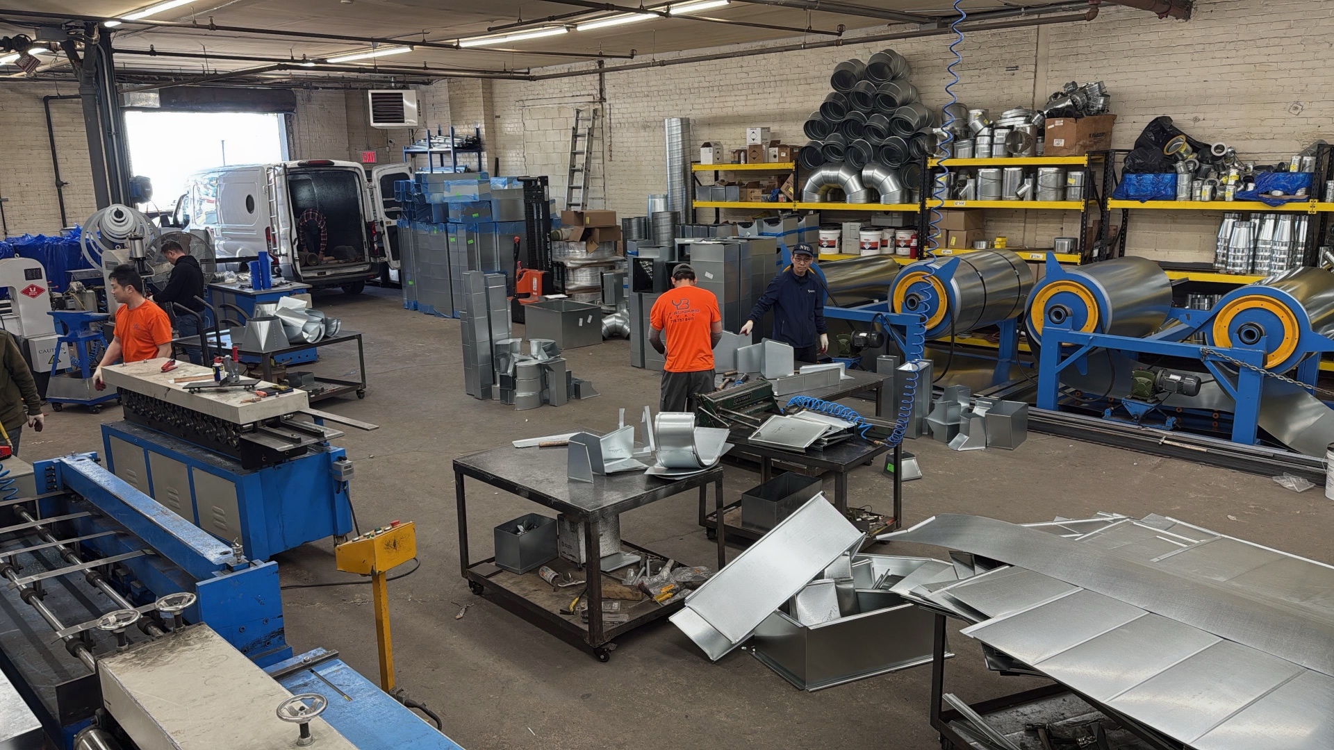 HVAC duct fabrication facility with sheet metal production and industrial ductwork manufacturing